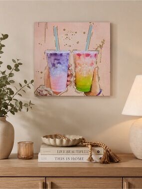 14” Canvas Art Fruity Drinks Oliver Gal Siren Gold Glitter Starbucks Frappuccino